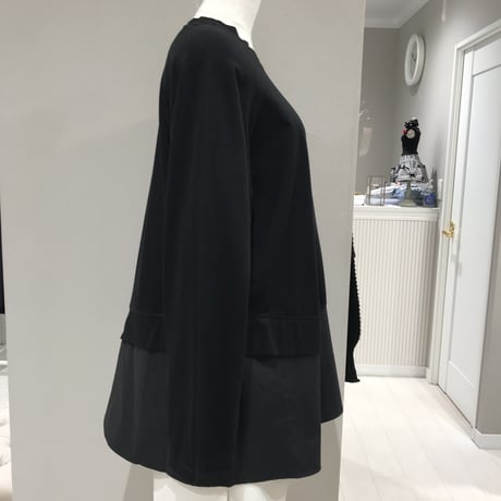 3-044  黒切り替　片袖ボタン　チュニック   フリー　セレクト商品