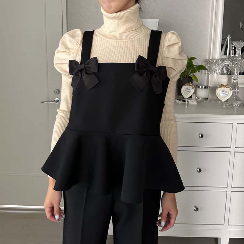 5-156 黒 リボンフリルベスト L | capriciousmie