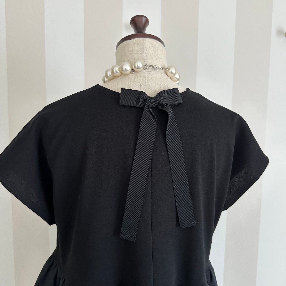 7-099 黒 フレンチバックリボンチュニック ML | capriciousmie