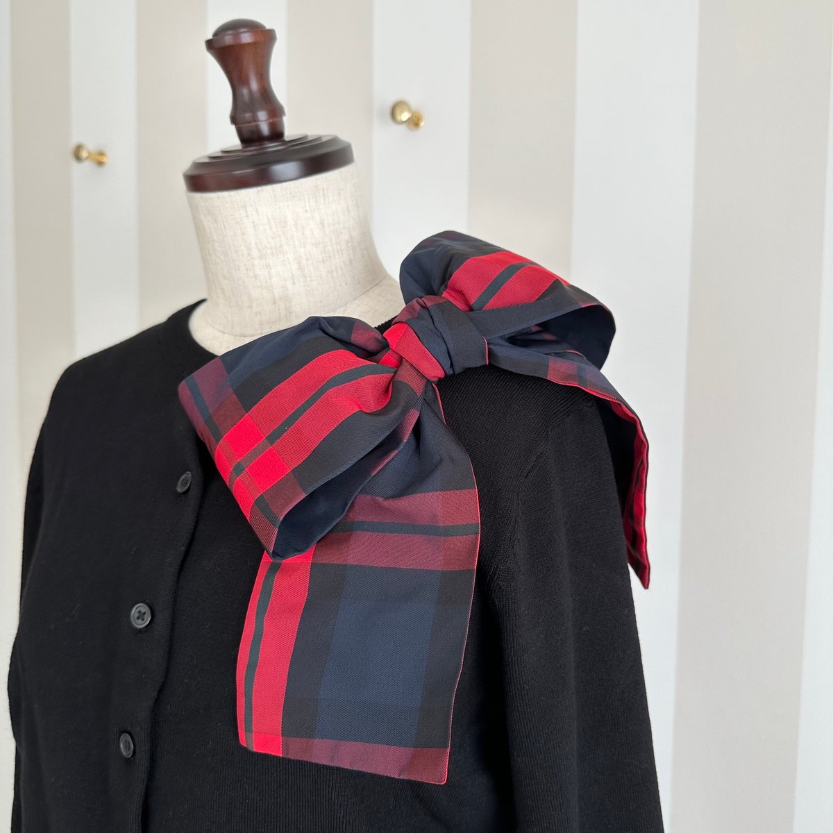 9-212 黒×赤チェック リボンカーディガン L | capriciousmie