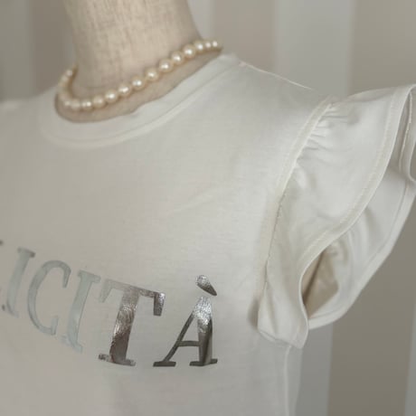 5-004    白×シルバー　袖フリルＴシャツ　ＭＬ   セレクト商品