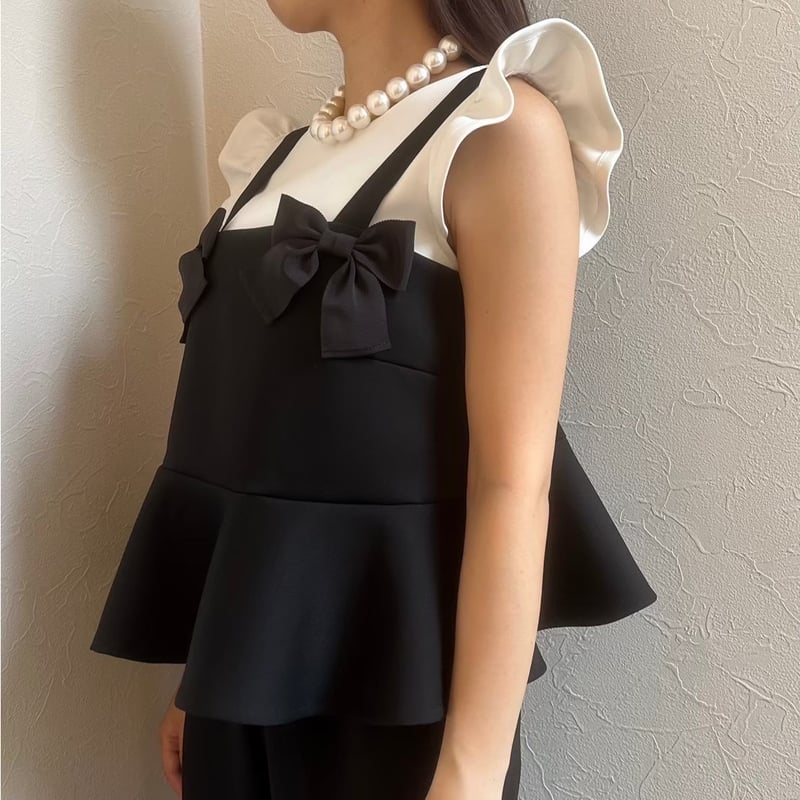 5-156 黒 リボンフリルベスト L | capriciousmie