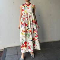 3-150     白花ニット　ギャザーマキシワンピース　ＳＭ