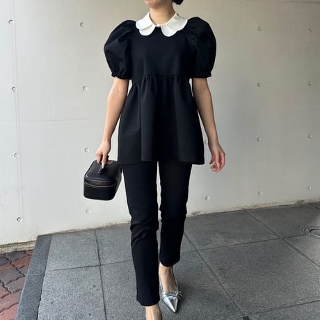 4-042    黒杢　スキニーパンツ　フリー(Ｍ〜Ｌ)   着丈90cm