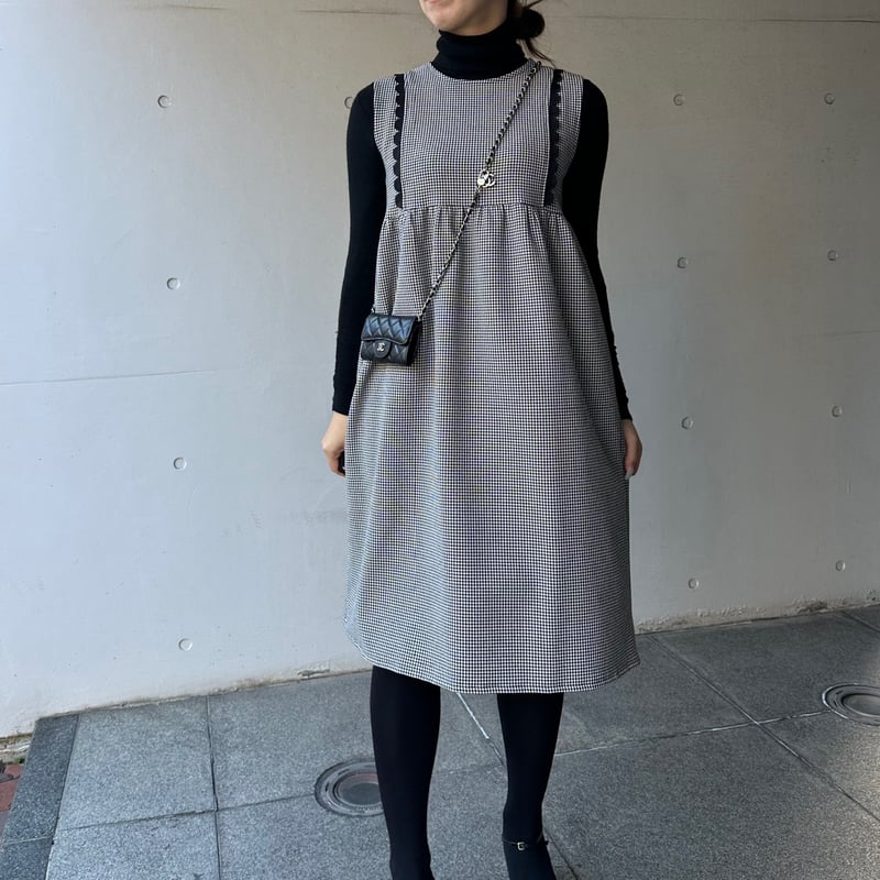 【新品未使用】スカラップ衿ハート柄ワンピース 6A / 116cm 1-090 千鳥 フロントスカラップワンピース M | capriciousmie