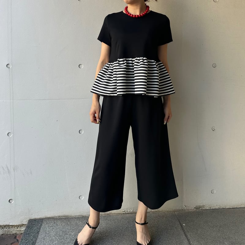 1-113 黒ハニカム ガウチョパンツ フリー（L） | capriciousmie