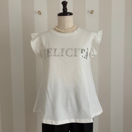 5-004    白×シルバー　袖フリルＴシャツ　ＭＬ   セレクト商品