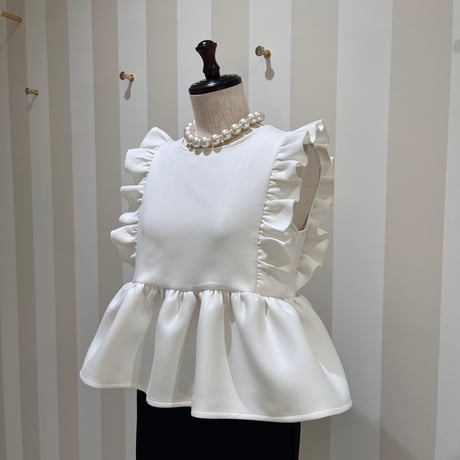 20%OFF★4-151    パールホワイト　肩フリルトップス　Ｍ