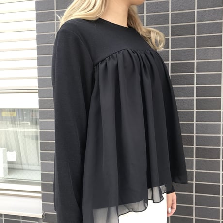 3-104  黒　シースルーギャザートップス　フリー  セレクト商品