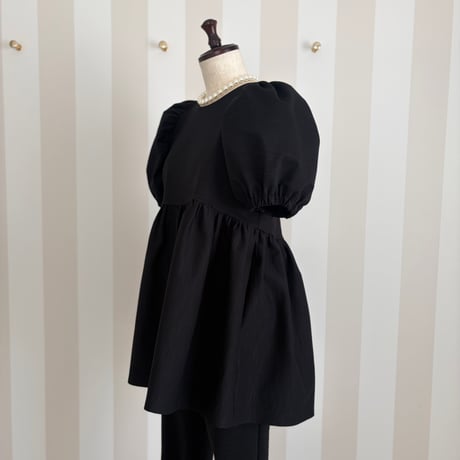 5-106   黒杢　半袖TOMOペプラムトップス　長め　ＸＬ