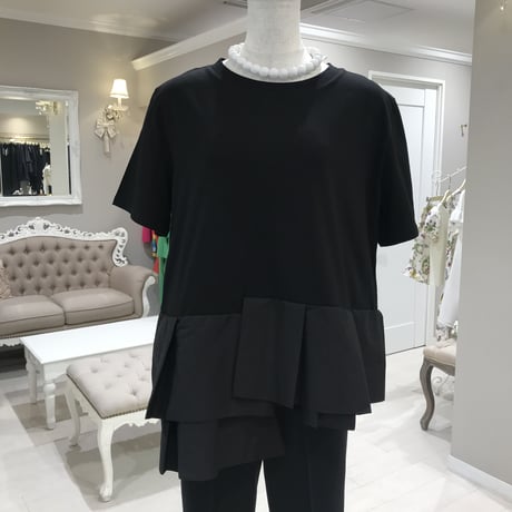 3-310  黒　切り替え　アシメ　Tシャツ　フリー　セレクト商品