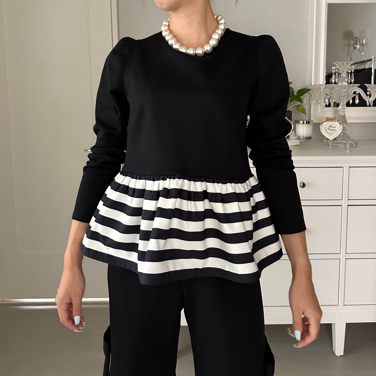 2023AW 美品 ルフィル ペプラムボーダートップス チュニック 黒 fit=scale-down,w=1200