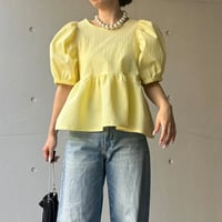 6-135    クリームイエロー　半袖TOMOペプラムトップス　Ｌ