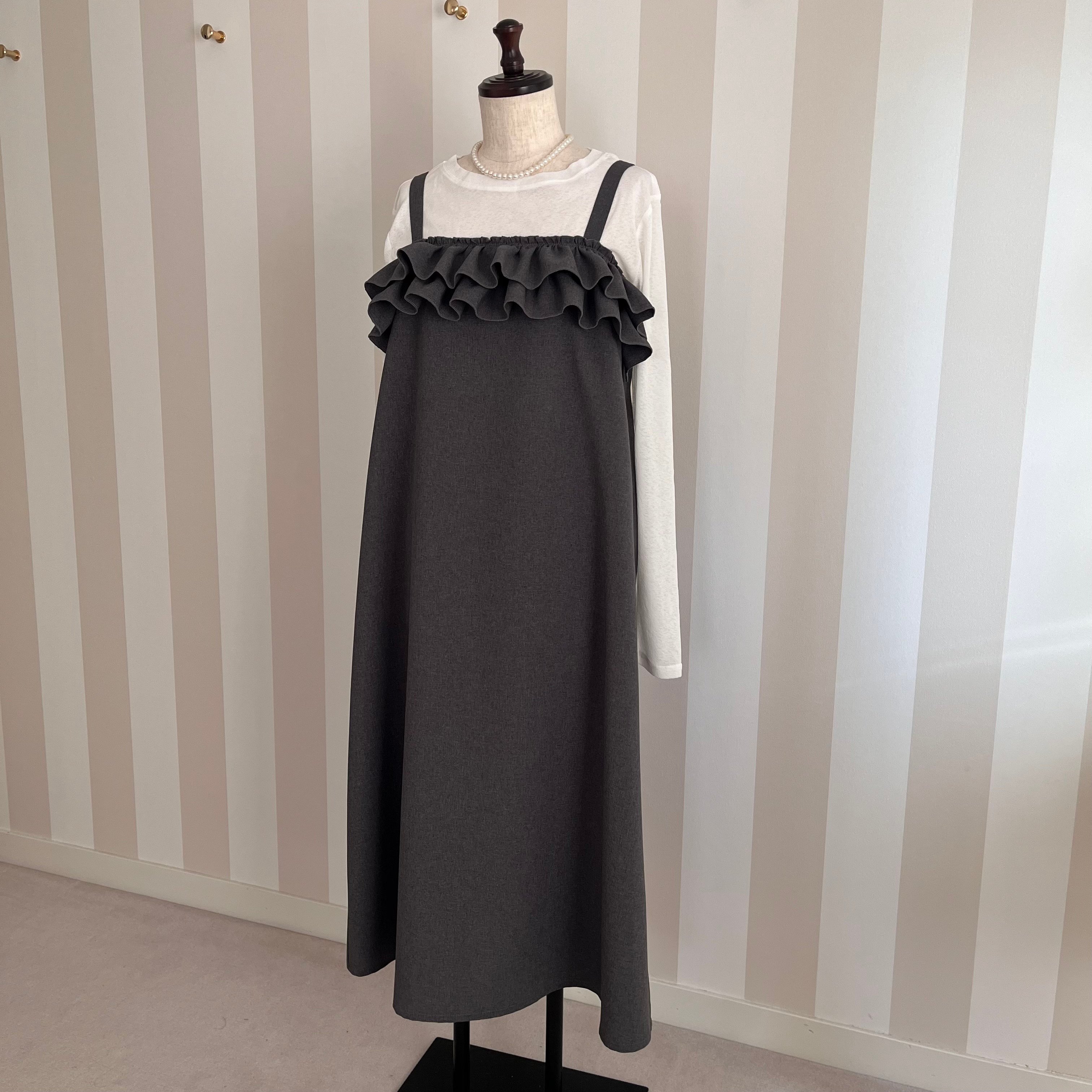 ★新品未使用familiar グレー フリル袖 ワンピース 90㌢ 2-011 グレー W胸フリルワンピース ロング M | capriciousmie