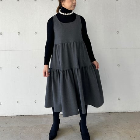 11-134    ダークグレー　ティアードワンピース　Ｌ