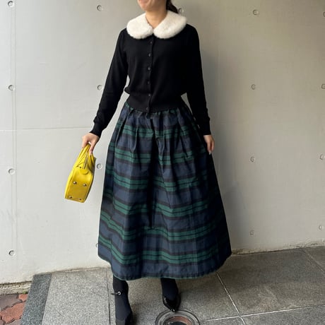 12-091   グリーンチェック　タックスカート　ロング　フリー(Ｍ)