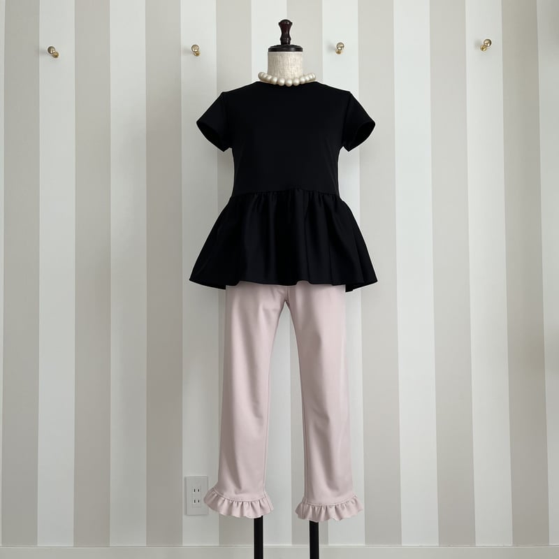 6-130 黒 ペプラムトップス 半袖 M | capriciousmie