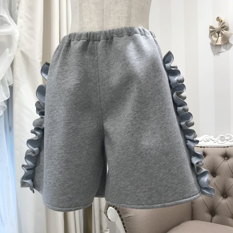 1-079 ライトグレーボンディング サイドフリルショートパンツ M