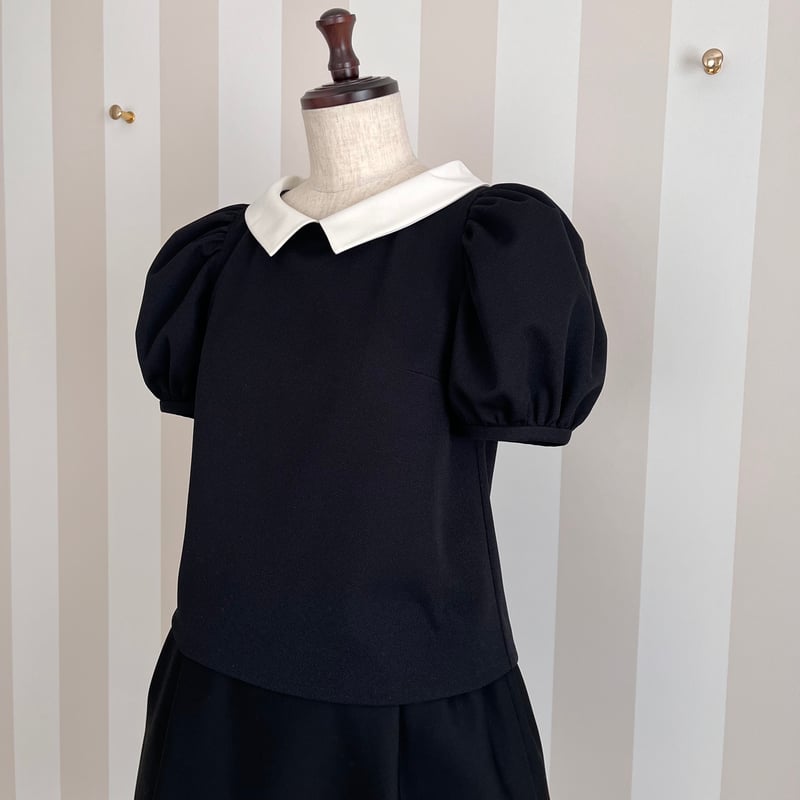 5-004 黒ハニカム 白襟パフトップス L | capriciousmie