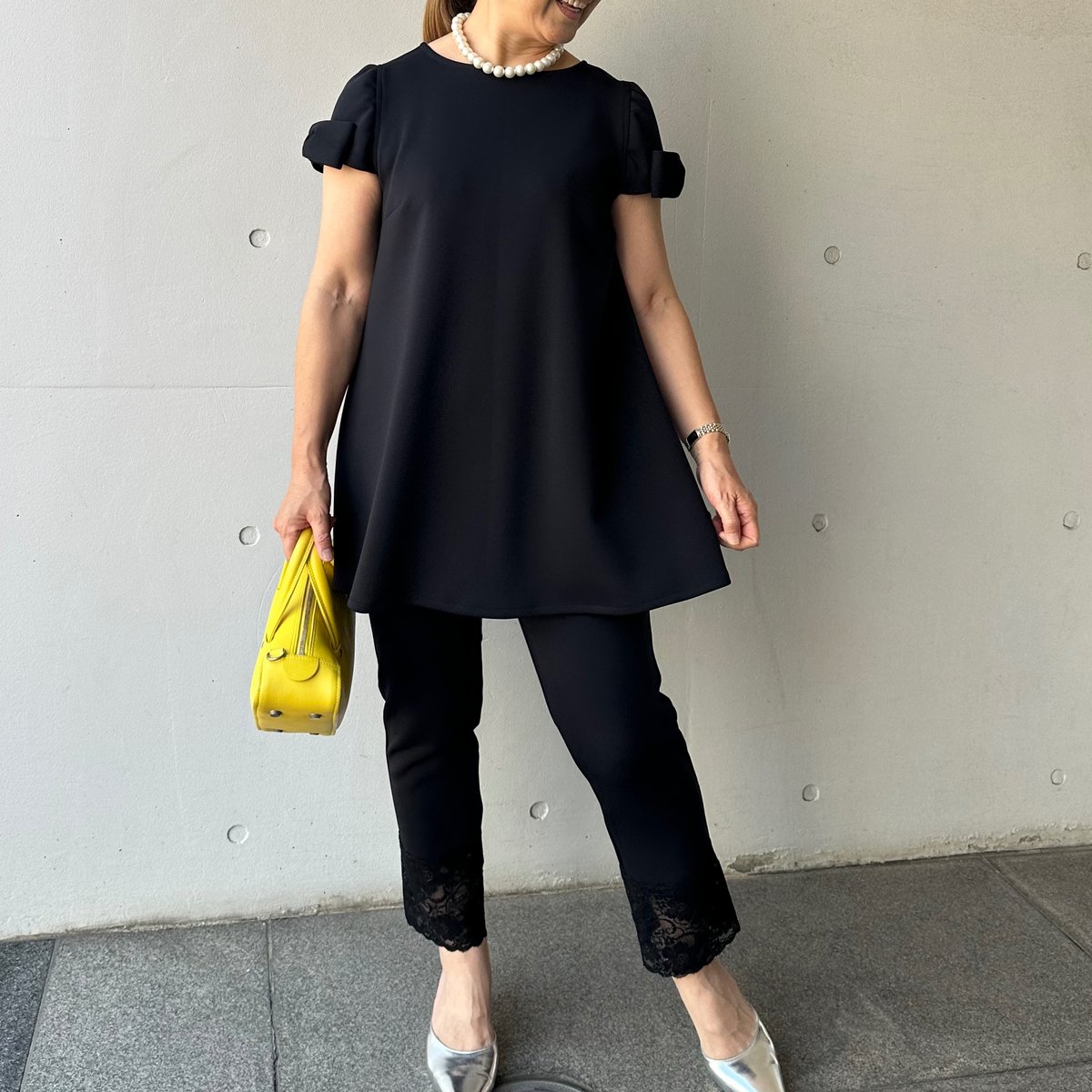 5-101 黒 袖リボンチュニック M | capriciousmie