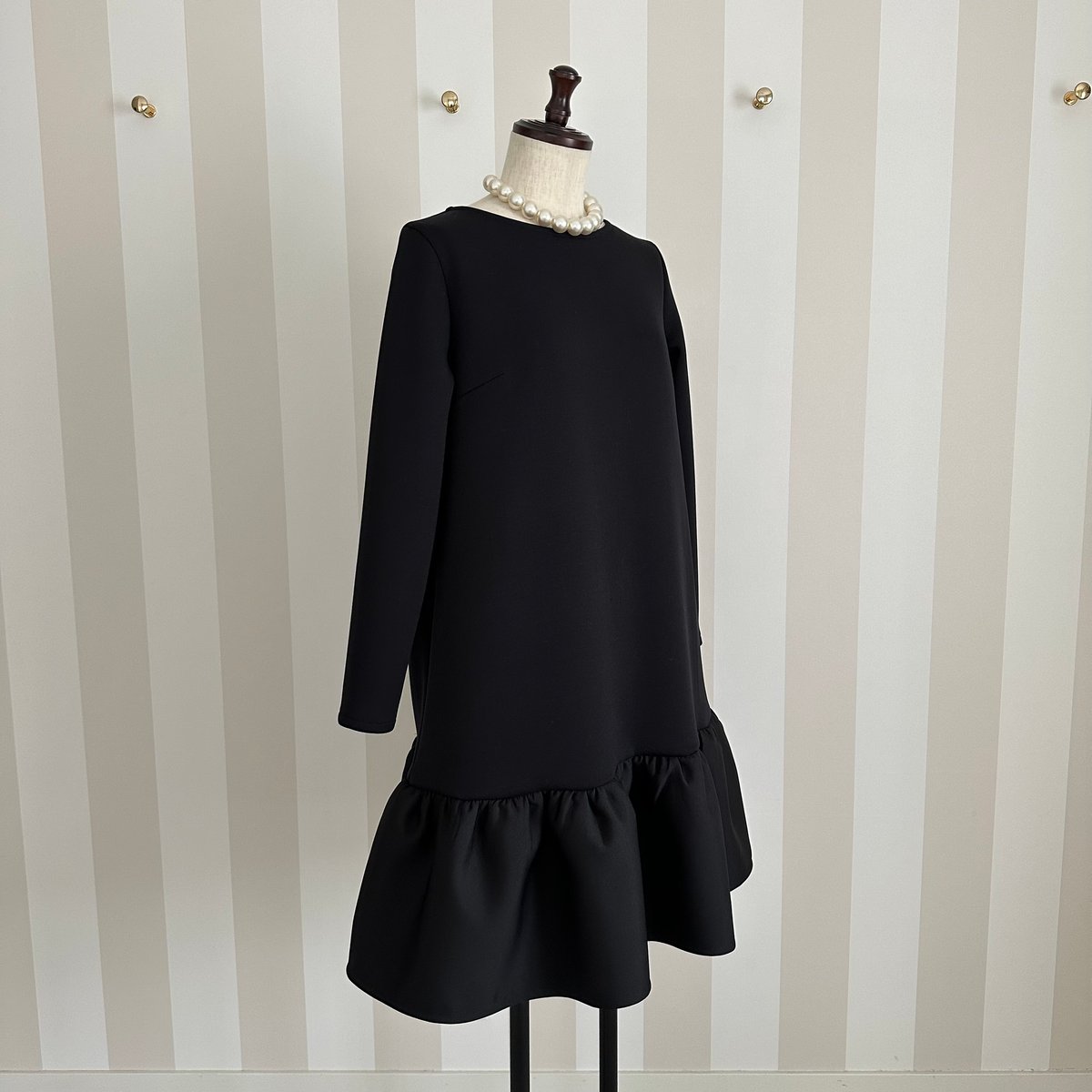 12-059 黒 長袖ホイップワンピース M | capriciousmie