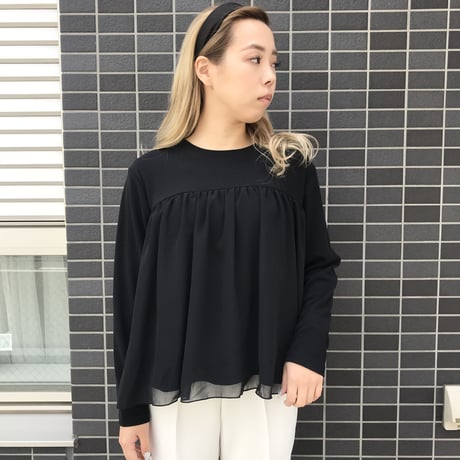 3-104  黒　シースルーギャザートップス　フリー  セレクト商品