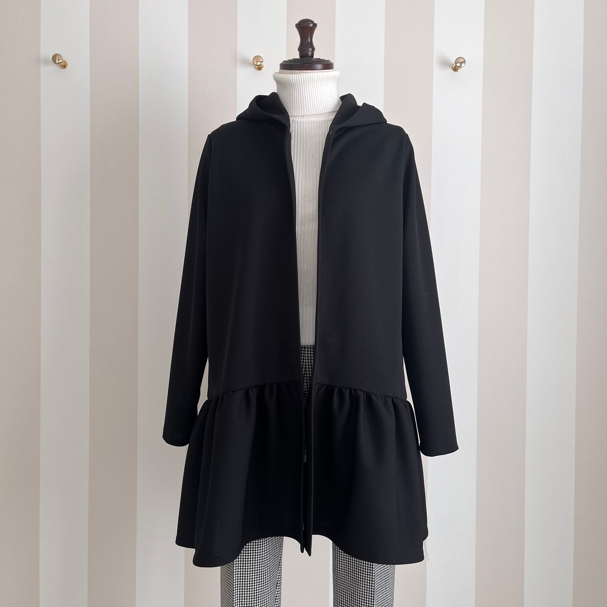 1-137 黒ハニカム ボレロパーカー ロング M | capriciousmie