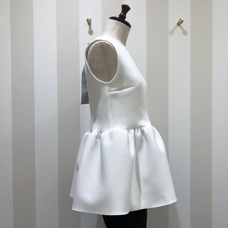 12-238   白×ボーダー　バックリボンペプラムトップス　Ｍ