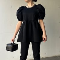4-065   黒杢　半袖TOMOペプラムトップス　長め　ＸＬ