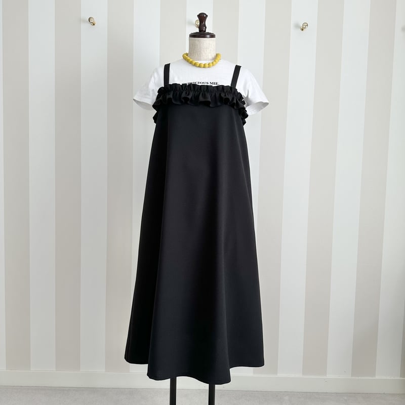 フリル付き黒ワンピース 120cm 5-160 黒 胸フリルワンピース ロング フリー（S） | capriciousmie