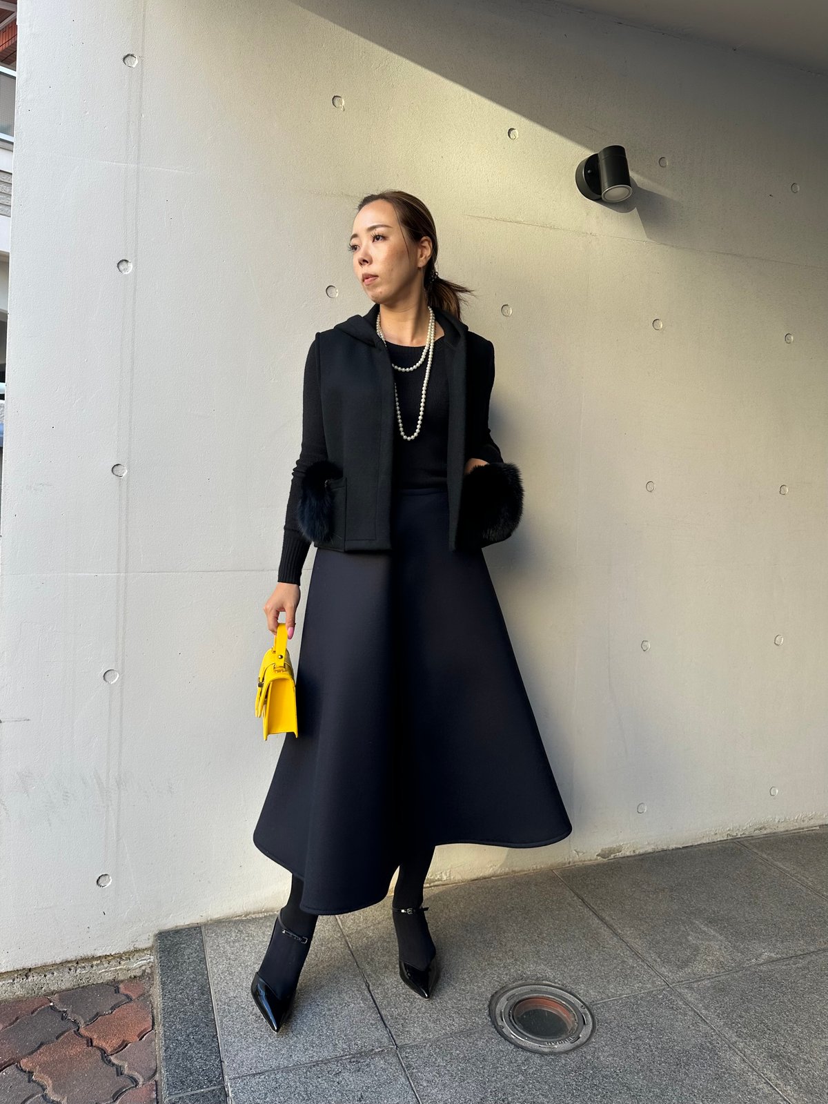 cen. ボンディングフレアパーカ 1-014 ミッドナイトウールボンディング フレアスカート ロング