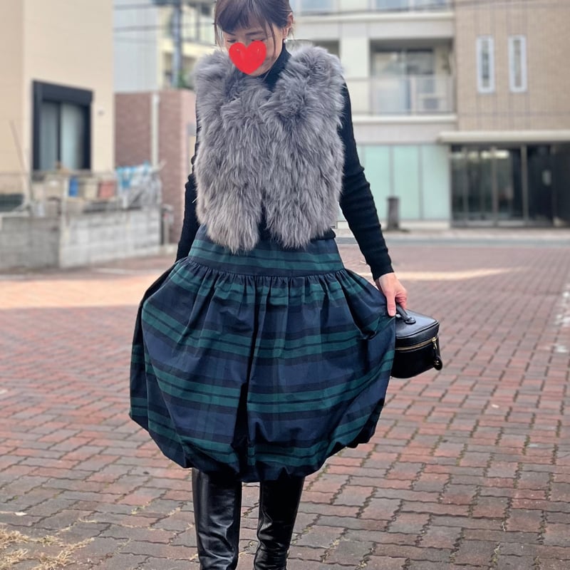 11-152 グリーンチェック バルーンスカート フリー(M) | capriciousmie