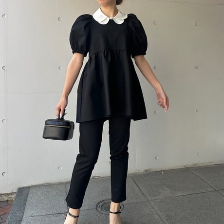 4-102   黒杢　半袖TOMOペプラムトップス　長め　ＸＬ