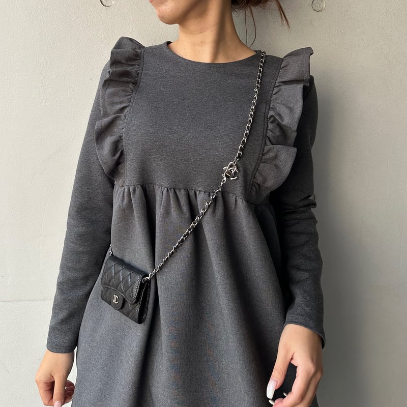 120㎝　フリルワンピース 12-045 グレー 長袖肩フリルワンピース L | capriciousmie