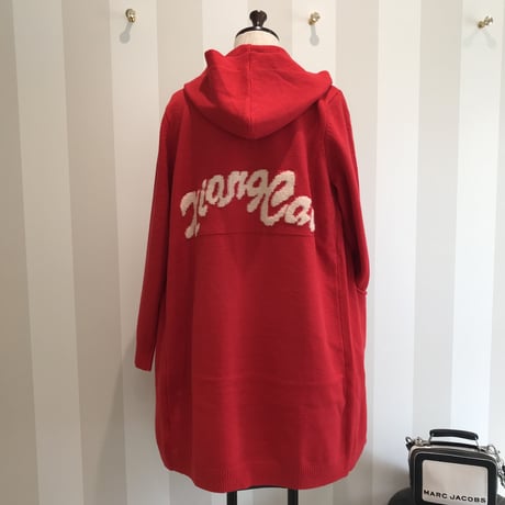 10-028   赤　ロングニットパーカー　フリー　セレクト商品