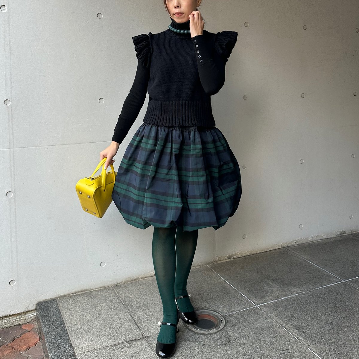 ロージーモンスター　ツンツンバルーンチェックスカート　グリーン ロージーモンスター ツンツンバルーンチェックスカート グリーン