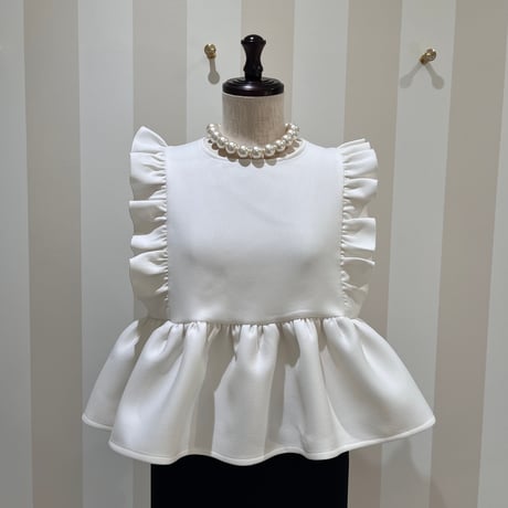 20%OFF★4-151    パールホワイト　肩フリルトップス　Ｍ