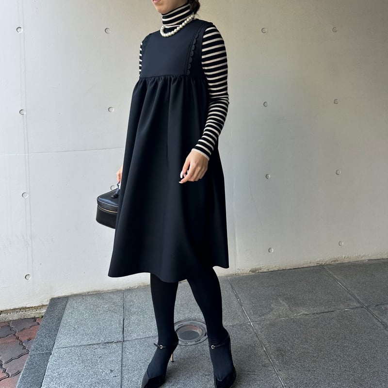 12-067 黒 フロントスカラップワンピース M | capriciousmie