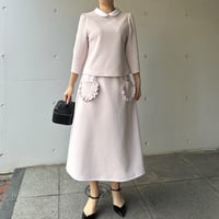 3-081   マカロンピンク　フリルポケットスカート　ロング　フリー（Ｌ）