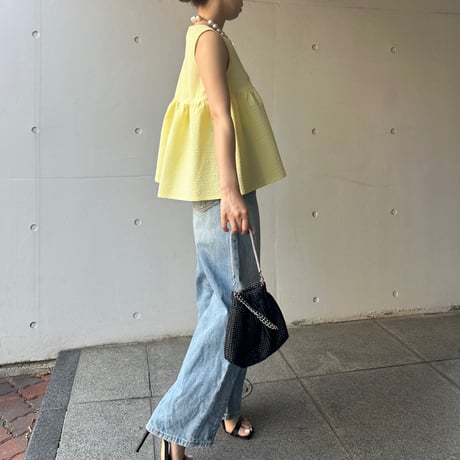 6-123    クリームイエロー　ペプラムトップス　Ｍ
