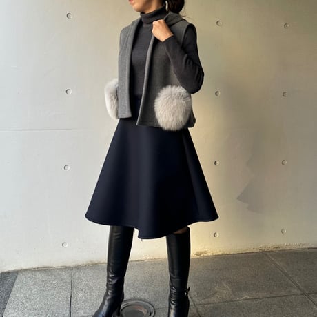10-123    ミッドナイトウールボンディング　フレアスカート　ファスナー　Ｍ
