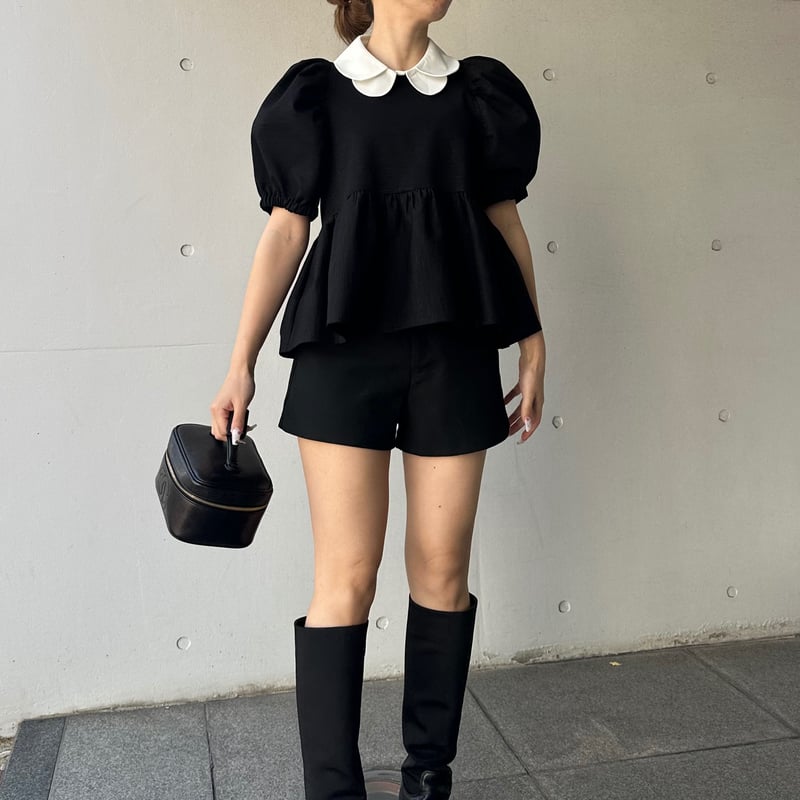 4-095 黒杢 半袖TOMOペプラムトップス L | capriciousmie