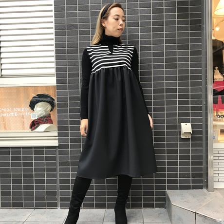 9-040  黒×ボーダー　ノッチワンピース　ＳＭ