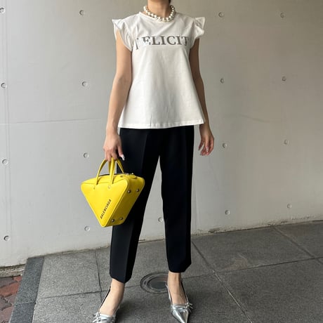5-004    白×シルバー　袖フリルＴシャツ　ＭＬ   セレクト商品