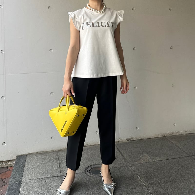 ホワイト フリル袖 Tシャツ セットアップ 5-004 白×シルバー 袖フリルTシャツ ML セレクト商品 | capricio