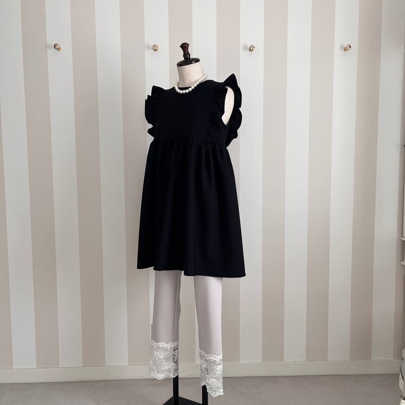 5-094 黒ドッキング 肩フリルチュニック M | capriciousmie