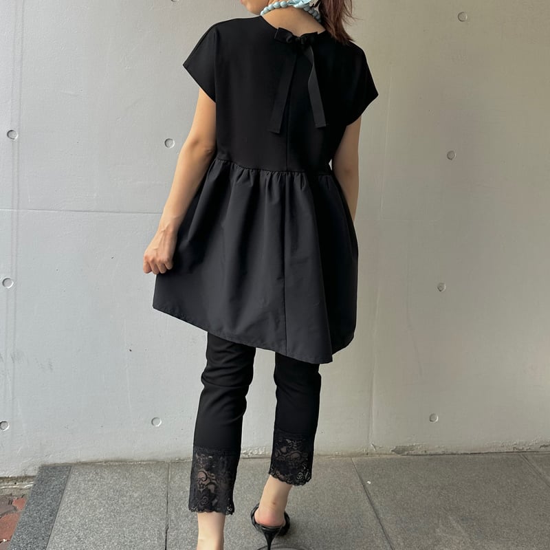 7-099 黒 フレンチバックリボンチュニック ML | capriciousmie