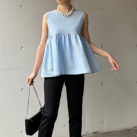 8-032    クリームブルー　ペプラムトップス　Ｌ