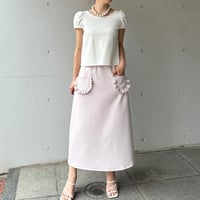 6-150   マカロンピンク　フリルポケットスカート　ロング　フリー（Ｓ〜Ｍ)