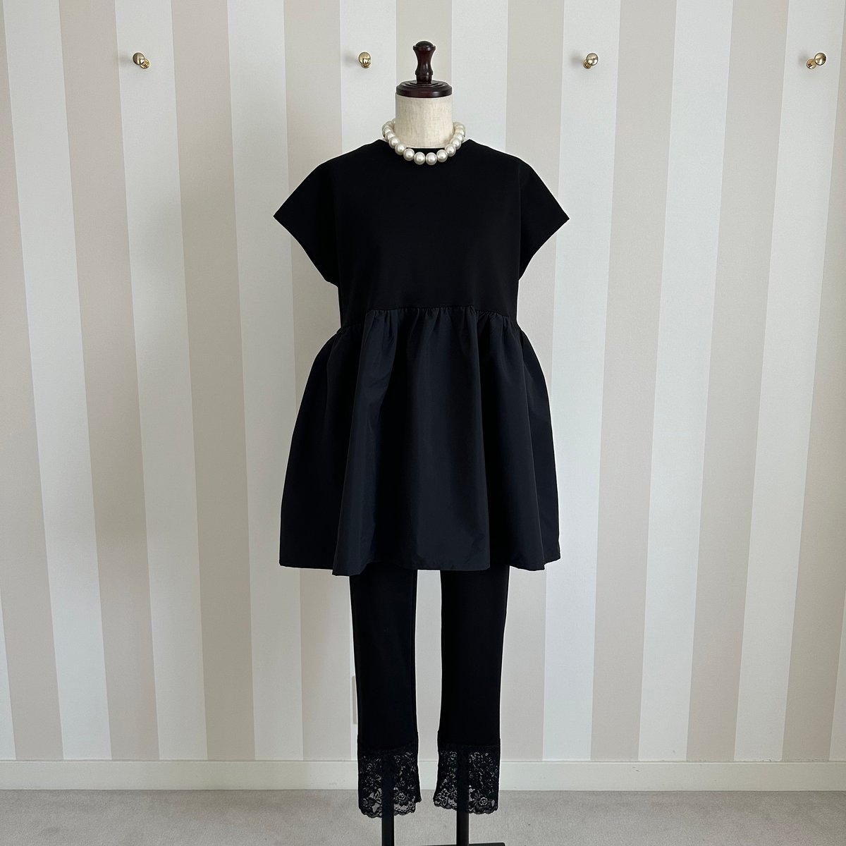 7-099 黒 フレンチバックリボンチュニック ML | capriciousmie